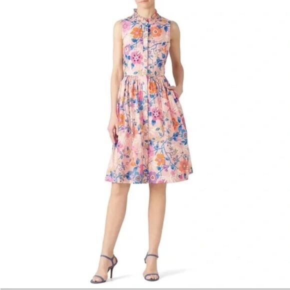 J Crew Liberty London Pavilion Pink Floral High Neck Button Up Midi Dress 00 - Picture 1 of 11